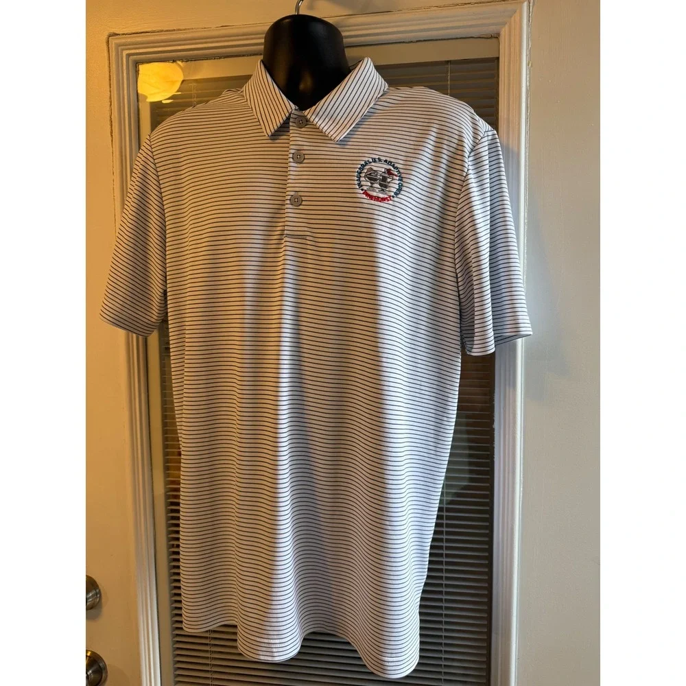 Adidas Polo Shirt Mens Large White Blue Striped Pinehurst US Adaptive Open